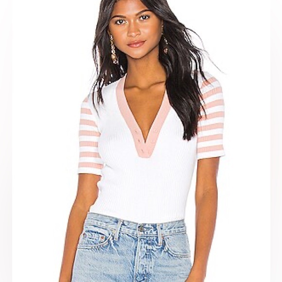 Amanda Uprichard Tops - Amanda Uprichard‎ Ribbed Striped Sweater Shirt in Melon Size Small